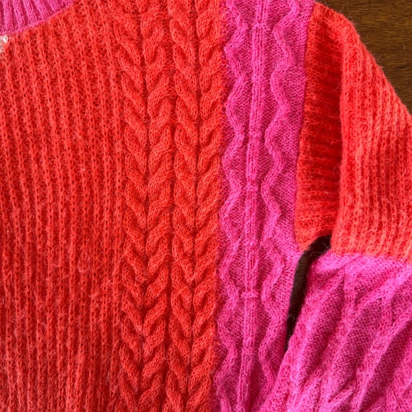 French Connection Madelyn Colorblock Cable Knit Sweater - Pink and Red, Size M - Picture 3 of 6